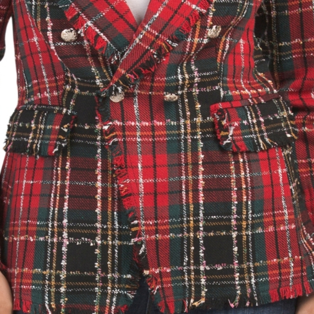 Rachel Zoe Tweed Plaid Red Black Jacket - Picture 5 of 17